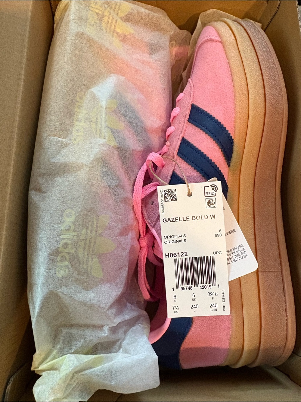 NWT Womens platform Gazelle Pink with Navy Stripes Sneakers - Picture 3 of 7